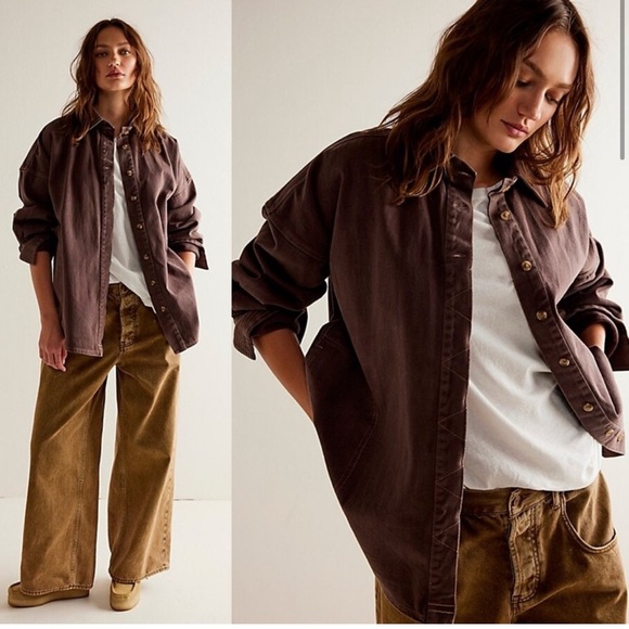 We The Free Brown Button Down Shirt - Picture 1 of 4